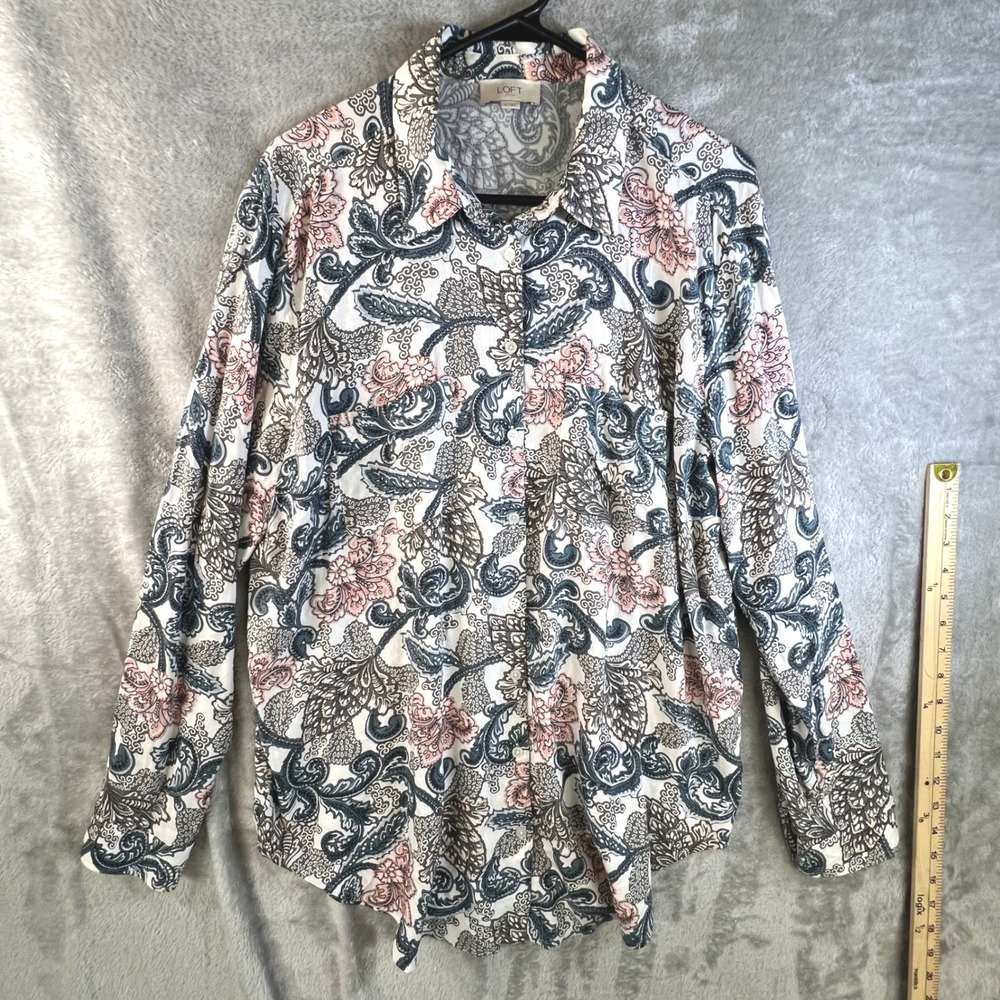 LOFT Outlet Paisley Print Button Down Shirt Long Sleebve Rayon Womens‎ XL